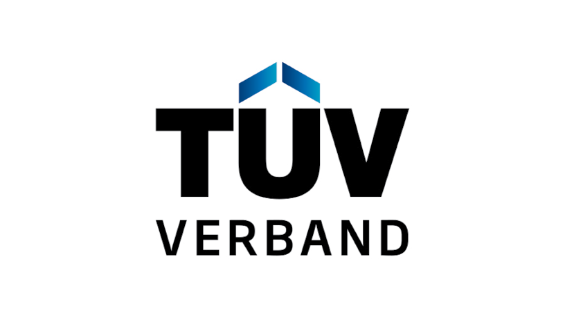 Logo des TÜV Verbands mit stilisiertem Dach in Blau darüber.