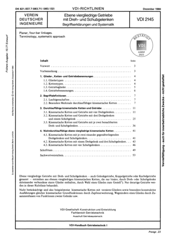 Produktabbildung: Ebene viergliedrige Getriebe mit Dreh- und Schubgelenken; Begriffserklärungen und Systematik