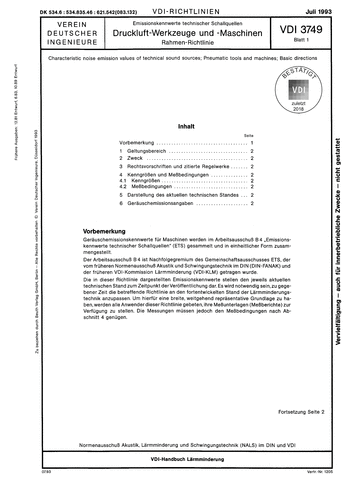 Produktabbildung: Emissionskennwerte technischer Schallquellen; Druckluft-Werkzeuge und -Maschinen; Rahmen-Richtlinie