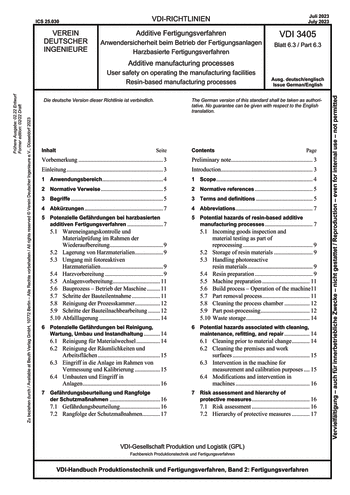 Produktabbildung: Additive Fertigungsverfahren - Anwendersicherheit beim Betrieb der Fertigungsanlagen - Harzbasierte Fertigungsverfahren