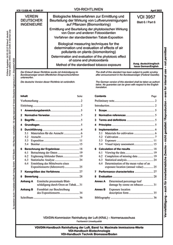 Produktabbildung: Biologische Messverfahren zur Ermittlung und Beurteilung der Wirkung von Luftverunreinigungen auf Pflanzen (Biomonitoring) - Ermittlung und Beurteilung der phytotoxischen Wirkung von Ozon und anderen Fotooxidantien - Verfahren der standardisierten Tabak-Exposition