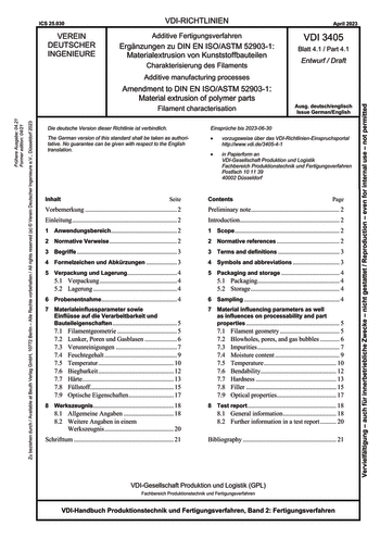 Produktabbildung: Additive Fertigungsverfahren - Ergänzungen zu DIN EN ISO/ASTM 52903-1: Materialextrusion von Kunststoffbauteilen - Charakterisierung des Filaments