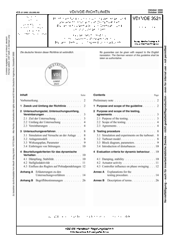 Produktabbildung: Richtlinien für die Untersuchung der Regel- und Steuereinrichtungen von Dampfturbinen - Dynamisches Verhalten von Drehzahl - und Leistungsregelungen