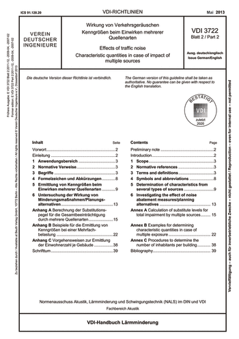 Produktabbildung: Wirkung von Verkehrsgeräuschen - Blatt 2: Kenngrößen beim Einwirken mehrerer Quellenarten