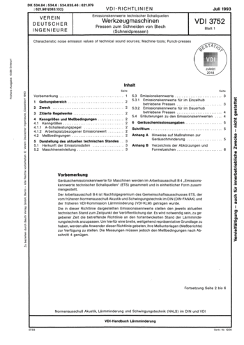 Produktabbildung: Emissionskennwerte technischer Schallquellen; Werkzeugmaschinen; Pressen zum Schneiden von Blech (Schneidpressen)