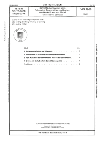 Produktabbildung: Schnittflächenqualität beim Schneiden, Beschneiden und Lochen von Werkstücken aus Metall; Funkenerosives Schneiden