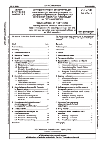 Produktabbildung: Ladungssicherung auf Straßenfahrzeugen - Prüfanforderungen an Fahrzeugtransporter und Ladungssicherungsmittel zur Sicherung von Pkw sowie leichten und schweren Nutzfahrzeugen auf Fahrzeugtransportern