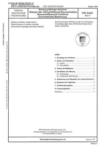 Produktabbildung: Messung gasförmiger Emissionen; Messen der Schwefeldioxid-Konzentration; Wasserstoffperoxid-Verfahren; Gravimetrische Bestimmung