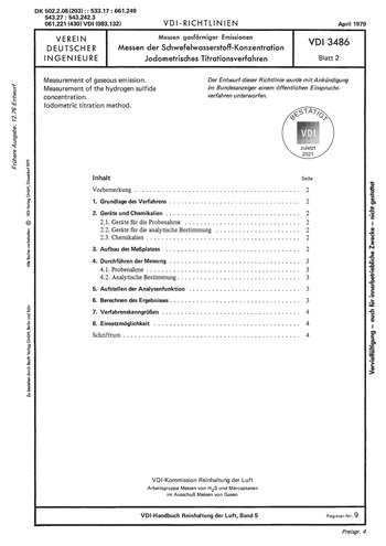 Produktabbildung: Messen gasförmiger Emissionen; Messen der Schwefelwasserstoff-Konzentration; Jodometrisches Titrationsverfahren