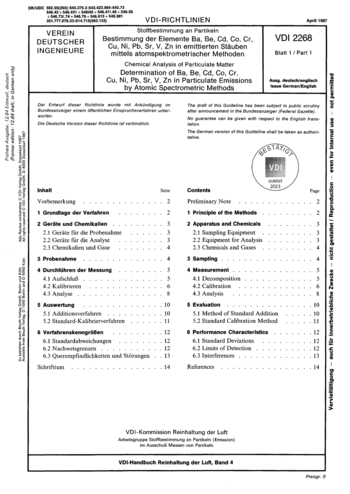 Produktabbildung: Stoffbestimmung an Partikeln; Bestimmung der Elemente Ba, Be, Cd, Co, Cr, Cu, Ni, Pb, Sr, V, Zn in emittierten Stäuben mittels atomspektrometrischer Methoden