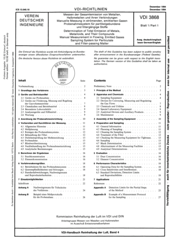 Produktabbildung: Messen der Gesamtemission von Metallen, Halbmetallen und ihren Verbindungen - Manuelle Messung in strömenden, emittierten Gasen - Probenahmesystem für partikelgebundene und filtergängige Stoffe