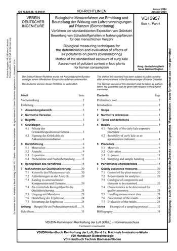 Produktabbildung: Biologische Messverfahren zur Ermittlung und Beurteilung der Wirkung von Luftverunreinigungen auf Pflanzen (Biomonitoring) - Verfahren der standardisierten Exposition von Grünkohl - Bewertung von Schadstoffgehalten in Nahrungspflanzen für den menschlichen Verzehr