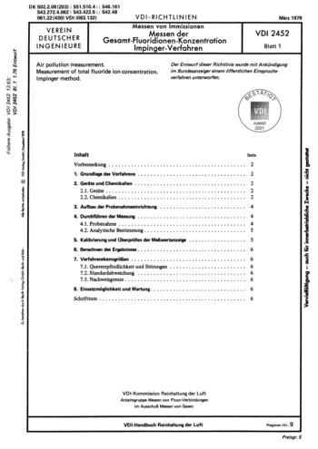 Produktabbildung: Messen von Immissionen; Messen der Gesamt-Fluoridionen-Konzentration; Impinger-Verfahren