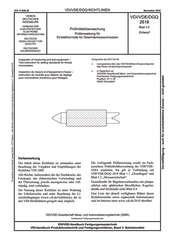 Produktabbildung: Prüfmittelüberwachung - Prüfanweisung für Einstellnormale für Gewindemessschrauben