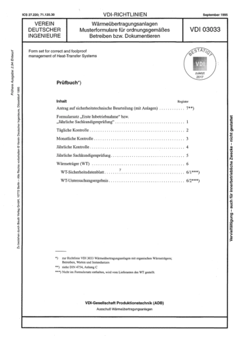 Produktabbildung: Wärmeübertragungsanlagen - Musterformulare für ordnungsgemäßes Betreiben bzw. Dokumentieren