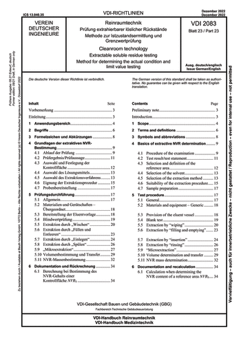 Produktabbildung: Reinraumtechnik - Prüfung extrahierbarer löslicher Rückstände - Methode zur Istzustandsermittlung und Grenzwertprüfung