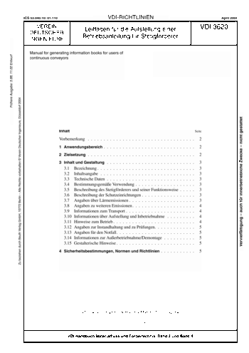 Produktabbildung: Leitfaden für die Aufstellung einer Betriebsanleitung für Stetigförderer