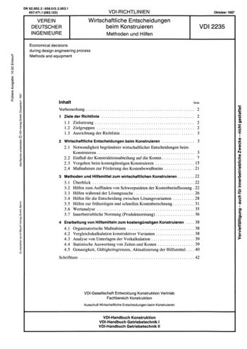 Produktabbildung: Wirtschaftliche Entscheidungen beim Konstruieren; Methoden und Hilfen