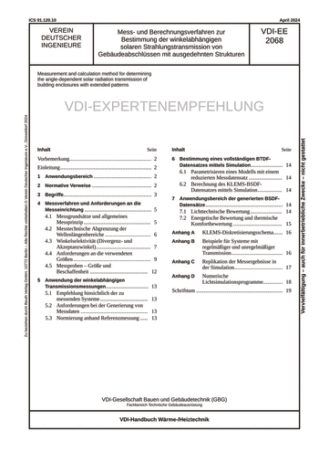 Produktabbildung: Mess- und Berechnungsverfahren zur Bestimmung der winkelabhängigen solaren Strahlungstransmission von Gebäudeabschlüssen mit ausgedehnten Strukturen