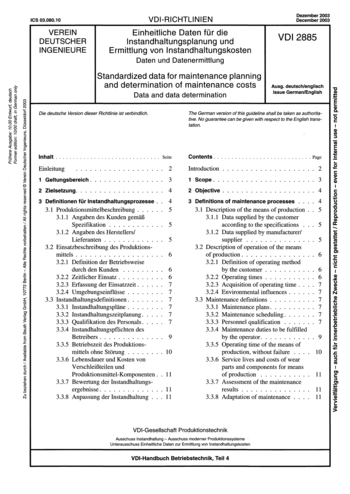 Produktabbildung: Einheitliche Daten für die Instandhaltungsplanung und Ermittlung von Instandhaltungskosten - Daten und Datenermittlung