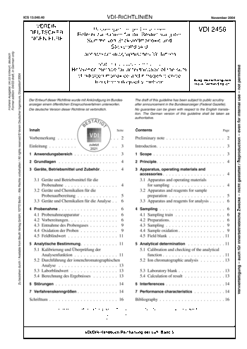 Produktabbildung: Messen gasförmiger Emissionen - Referenzverfahren für die Bestimmung der Summe von Stickstoffmonoxid und Stickstoffdioxid - Ionenchromatographisches Verfahren