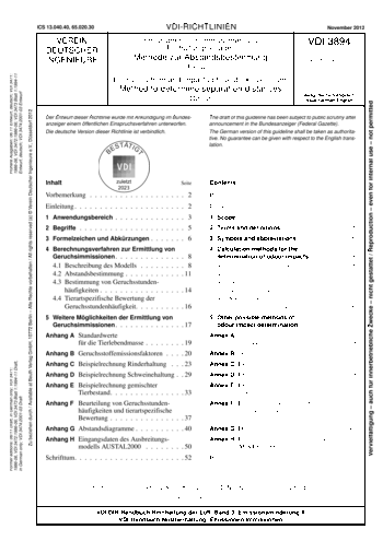 Produktabbildung: Emissionen und Immissionen aus Tierhaltungsanlagen - Methode zur Abstandsbestimmung - Geruch