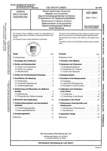 Produktabbildung: Messen gasförmiger Emissionen; Messen von Acrylnitril; Gas-chromatographisches Verfahren; Probenahme mit Gassammelgefäßen