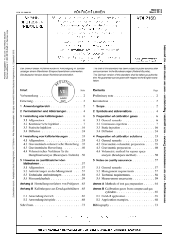 Produktabbildung: Messen gasförmiger Verbindungen in der Außenluft - Messen von Innenraumluftverunreinigungen - Gaschromatografische Bestimmung organischer Verbindungen - Herstellungsverfahren von Kalibriergasen und Kalibrierlösungen