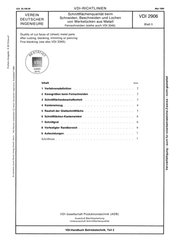 Produktabbildung: Schnittflächenqualität beim Schneiden, Beschneiden und Lochen von Werkstücken aus Metall; Feinschneiden (siehe auch VDI 3345)