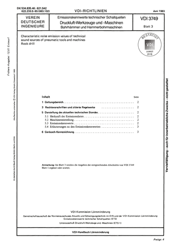 Produktabbildung: Emissionskennwerte technischer Schallquellen; Druckluft-Werkzeuge und -Maschinen; Bohrhämmer und Hammerbohrmaschinen