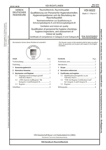 Produktabbildung: Raumlufttechnik, Raumluftqualität - Qualifizierung von Personal für Hygienekontrollen, Hygieneinspektionen und die Beurteilung der Raumluftqualität - Nachweisverfahren zur Qualifizierung in Schulungskategorie A und Schulungskategorie B