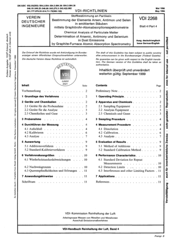 Produktabbildung: Stoffbestimmung an Partikeln; Bestimmung der Elemente Arsen, Antimon und Selen in emittierten Stäuben mittels Graphitrohr-Atomabsorptionsspektrometrie