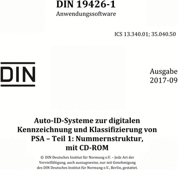 Produktabbildung: Auto-ID-Systeme zur digitalen Kennzeichnung und Klassifizierung von PSA - Teil 1: Nummernstruktur, mit CD-ROM