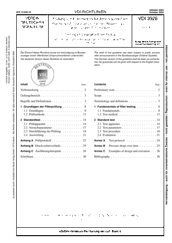 Produktabbildung: Prüfung von Filtermedien für Abreinigungsfilter - Standardprüfung zur vergleichenden Bewertung von abreinigbaren Filtermedien