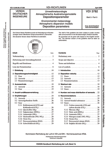 Produktabbildung: Umweltmeteorologie - Atmosphärische Ausbreitungsmodelle - Depositionsparameter