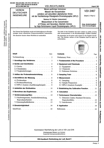 Produktabbildung: Messen gasförmiger Immissionen; Messen der Konzentration primärer und sekundärer aliphatischer Amine mit der Hochleistungs-Flüssigkeits-Chromatographie (HPLC)