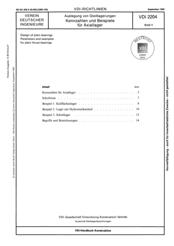 Produktabbildung: Auslegung von Gleitlagerungen; Kennzahlen und Beispiele für Axiallager