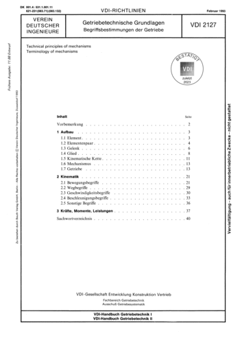 Produktabbildung: Getriebetechnische Grundlagen; Begriffsbestimmungen der Getriebe