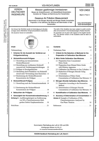 Produktabbildung: Messen gasförmiger Immissionen - Messen der Stickstoffmonoxid- und Stickstoffdioxid-Konzentration - Herstellung der Prüfgase und Bestimmung ihrer Konzentration