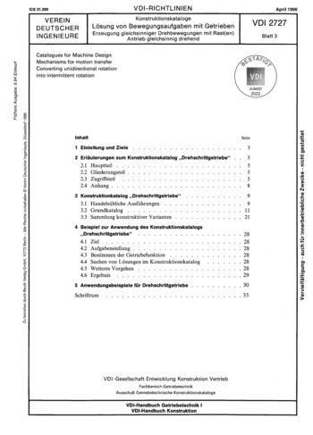 Produktabbildung: Konstruktionskataloge - Lösung von Bewegungsaufgaben mit Getrieben - Erzeugung gleichsinniger Drehbewegungen mit Rast(en) - Antrieb gleichsinnig drehend