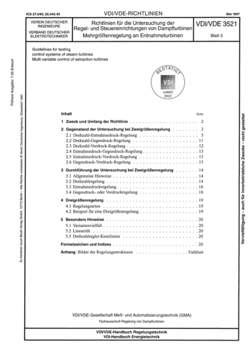 Produktabbildung: Richtlinien für die Untersuchung der Regel- und Steuereinrichtungen von Dampfturbinen - Mehrgrößenregelung an Entnahmeturbinen