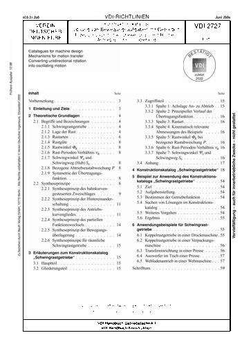 Produktabbildung: Konstruktionskataloge - Lösung von Bewegungsaufgaben mit Getrieben - Erzeugung von Schwingungsbewegungen mit Rast(en) - Antrieb gleichsinnig drehend