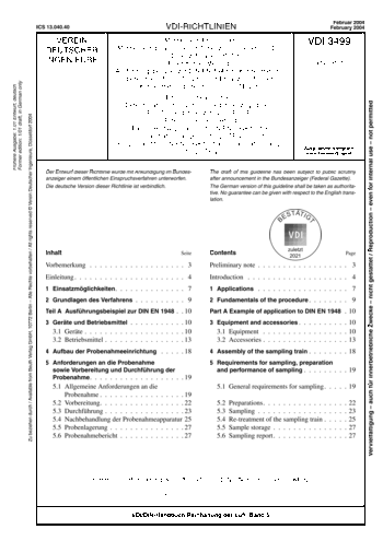 Produktabbildung: Messen von Emissionen - Messen von polychlorierten Dibenzo-p-dioxinen (PCDD) und Dibenzofuranen (PCDF) - Filter/Kühler-Methode; Ausführungsbeispiel zur DIN EN 1948 im Konzentrationsbereich &lt; 0,1 ng I-TEQ/m³ und Ergänzung für den Konzentrationsbereich &gt; 0,1 ng I-TEQ/m³